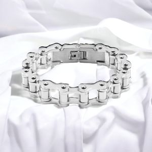 NEW Stainless Steel Silver Bike Chain Bracelet W/ Snap Lock Closure